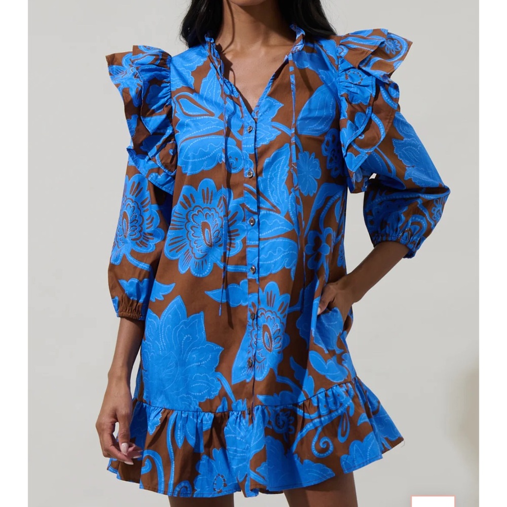 Sugarlips Blue and Brown Floral Mini Dress